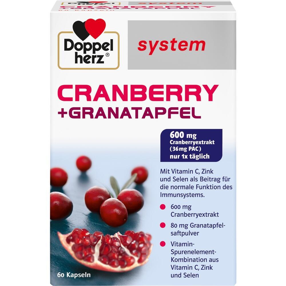 Verpackung von Doppelherz Cranberry- und Granatapfel-Kapseln für das Immunsystem.