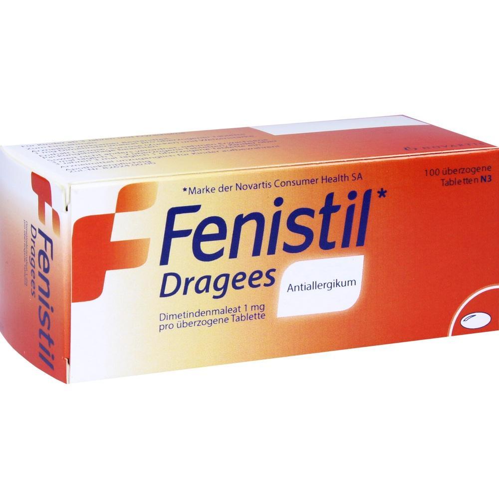 Eine Packung Fenistil Dragees, ein Antiallergikum.