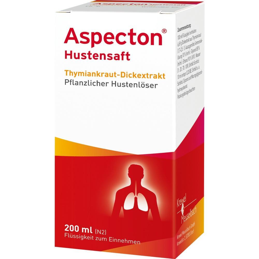 Eine Packung Aspecton Hustensaft mit Thymian und Lunge-Abbildung.