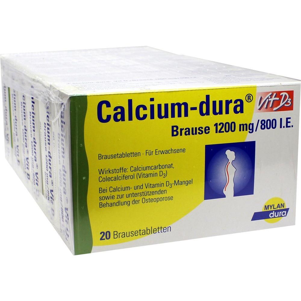 Gelbe Packung mit Calcium-Vitamin D3-Brausetabletten f&uuml;r Erwachsene.