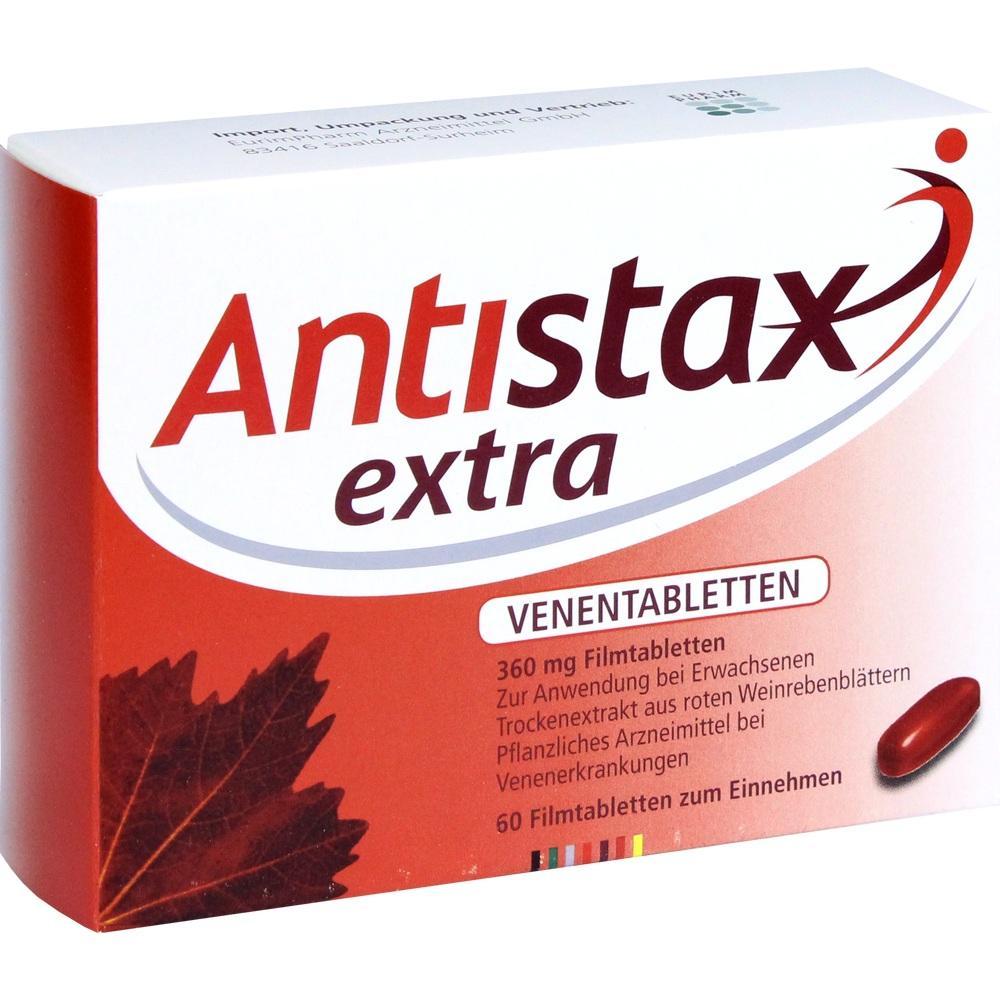Rote Verpackung von Antistax extra Venen-Tabletten.