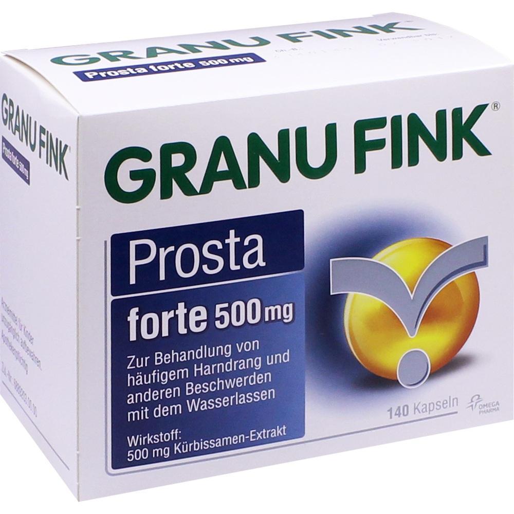 Verpackung von Granu Fink Prosta forte 500 mg, zur Unterstützung der Blasenfunktion.
