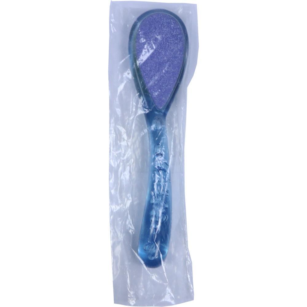 Ein blauer Fu&szlig;feilen in einer Plastikverpackung.