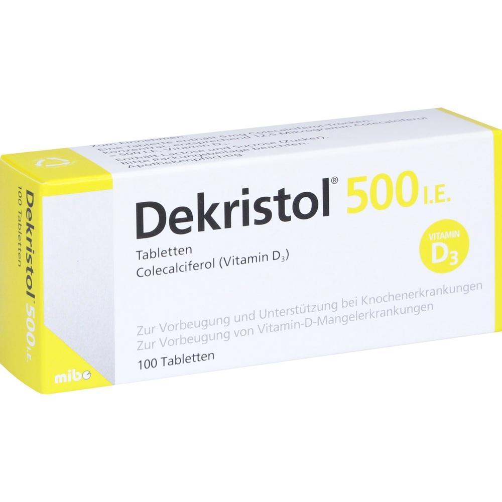 Schachtel mit Dekristol-Tabletten f&uuml;r Vitamin-D3-Unterst&uuml;tzung.