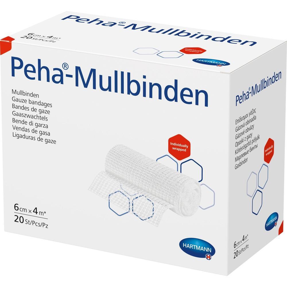 Eine Packung Mullbinden der Marke Peha-Mullbinden.