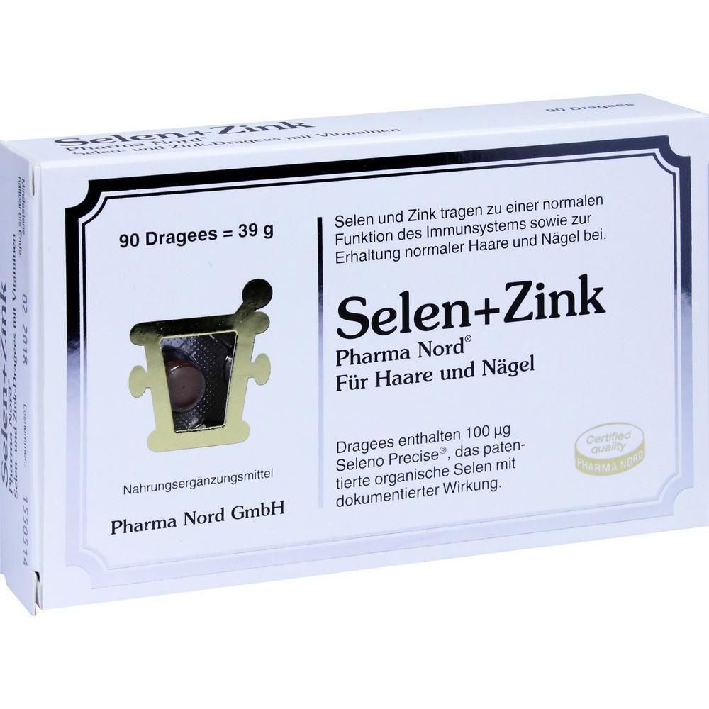 Wei&szlig;e Verpackung von "Selen+Zink"-Dragees f&uuml;r Haare und N&auml;gel.