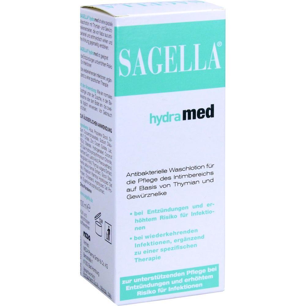 Weiße Verpackung einer Waschlotion mit der Aufschrift "SAGELLA hydramed".