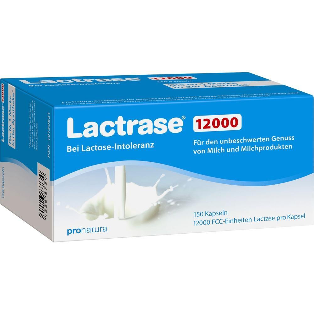 Blaue Packung mit Lactase-Kapseln f&uuml;r Menschen mit Laktose-Intoleranz.