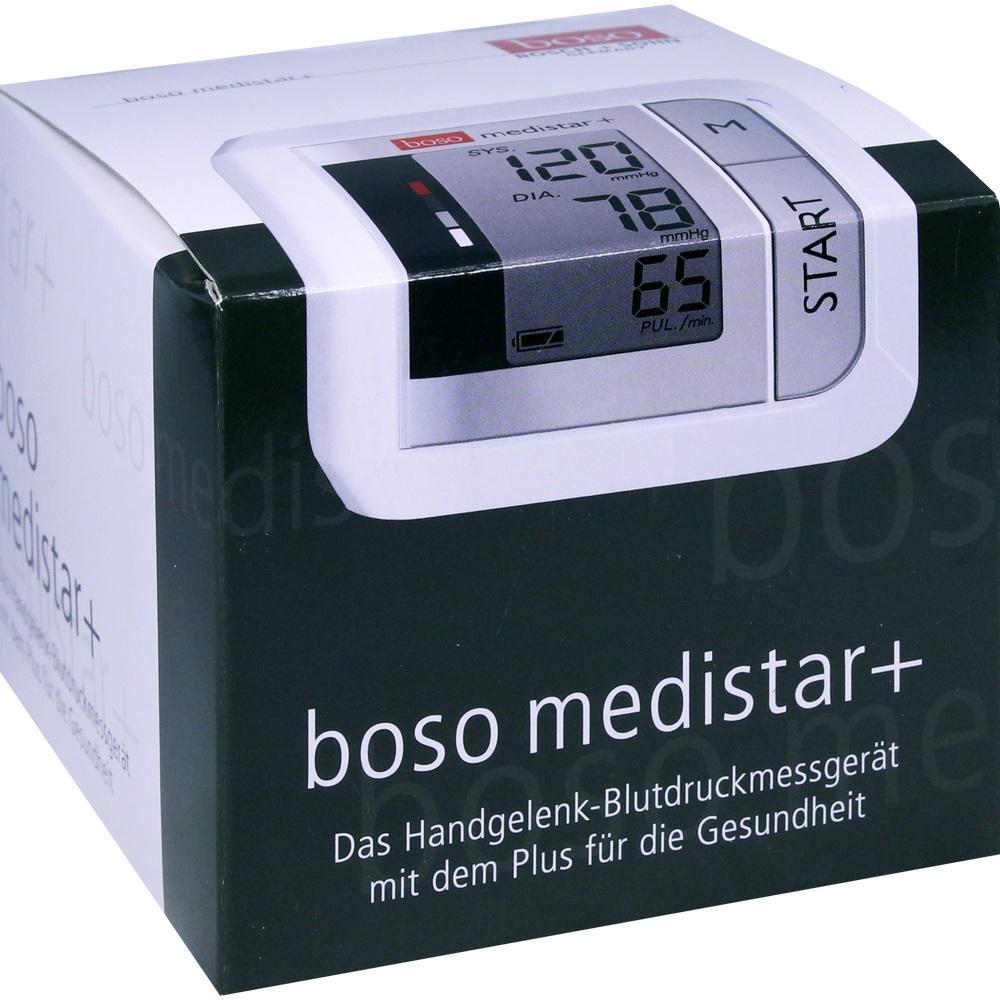 Eine Verpackung mit einem Blutdruckmessger&auml;t f&uuml;r das Handgelenk der Marke boso medistar+.