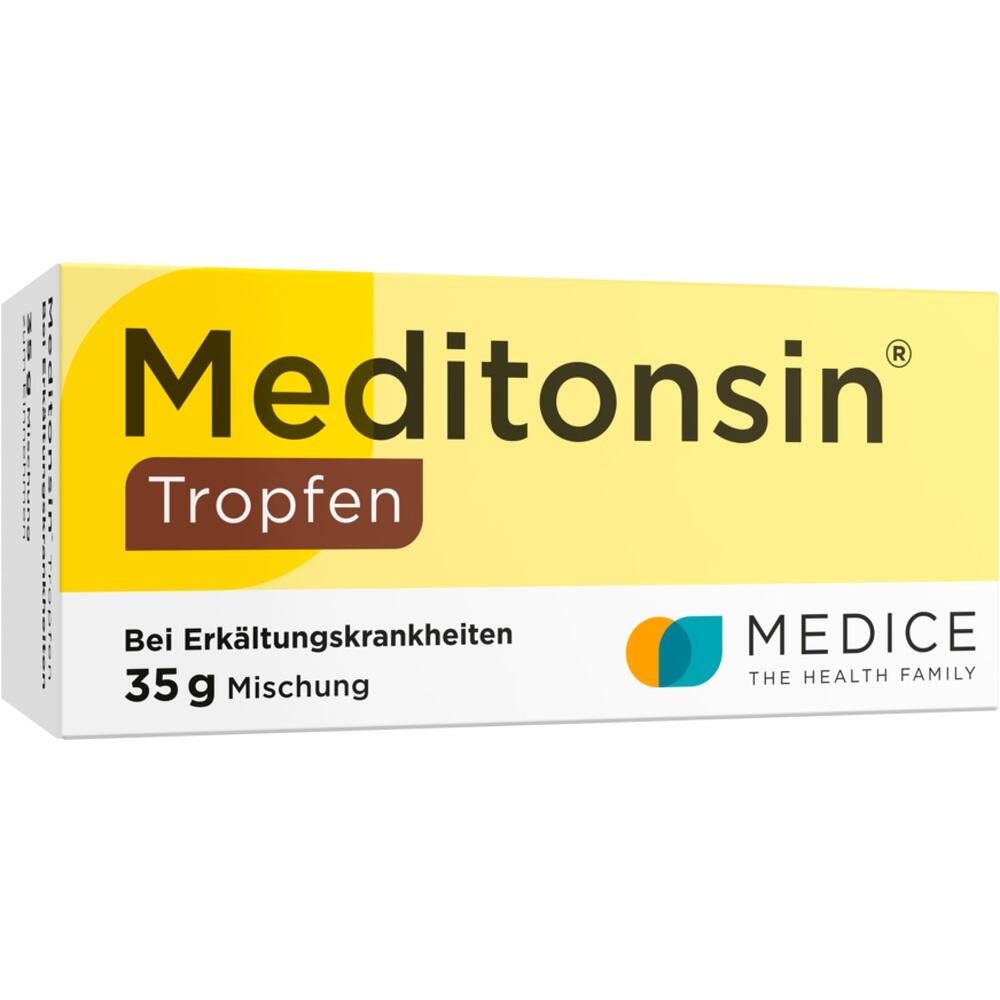 Gelbe Packung Meditonsin Tropfen gegen Erk&auml;ltung.