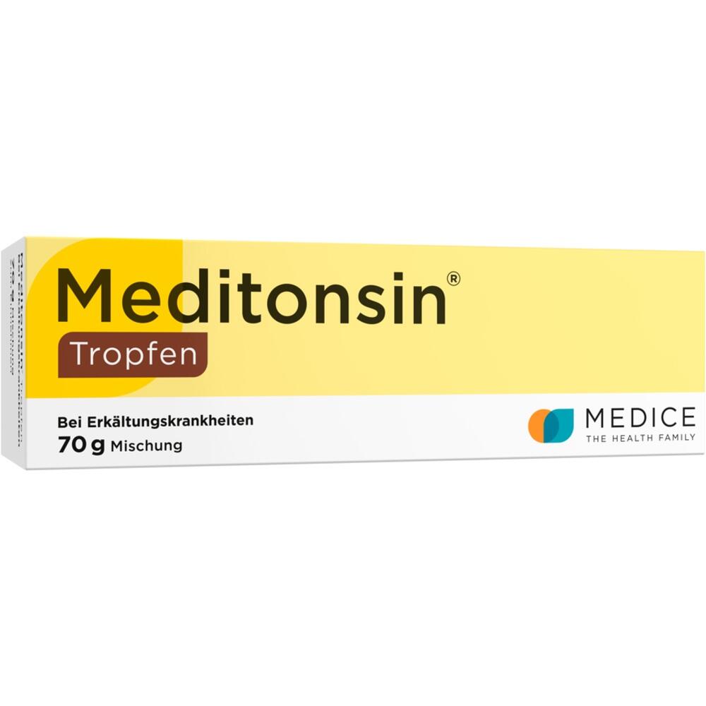 Gelbe Packung Meditonsin Tropfen gegen Erk&auml;ltungen.
