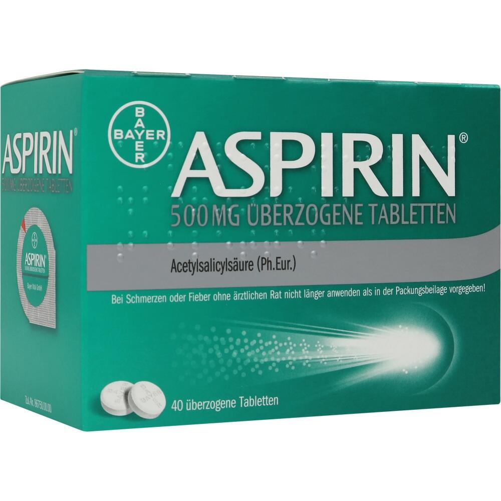 Grüne Verpackung von Aspirin-Tabletten mit 500 mg Wirkstoff.