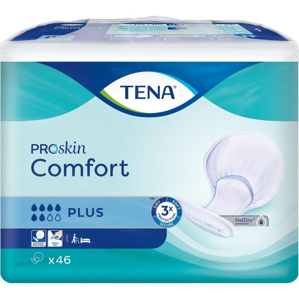 Eine blaue Packung TENA Comfort Inkontinenzeinlagen mit 46 St&uuml;ck.