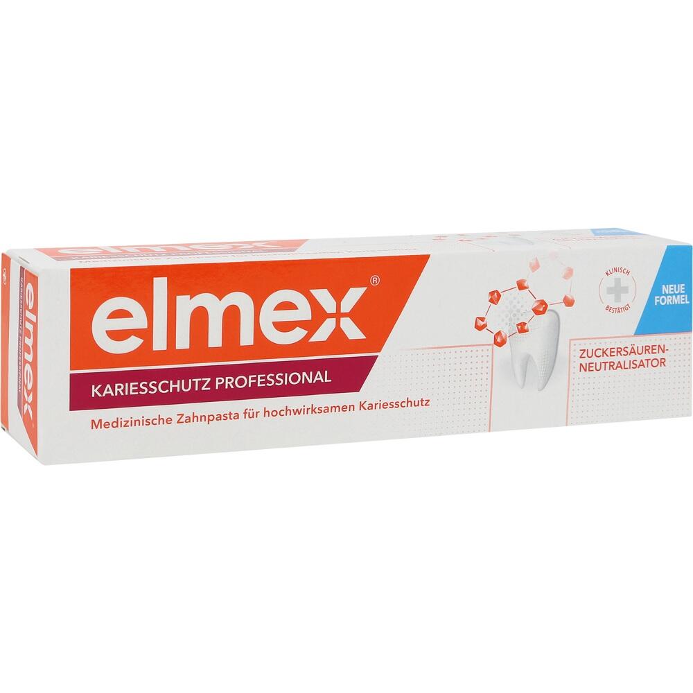 Eine Zahnpasta-Schachtel von Elmex mit Karies-Schutz.