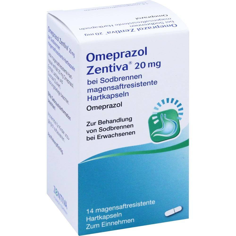 Verpackung von Omeprazol-Kapseln gegen Sodbrennen f&uuml;r Erwachsene.