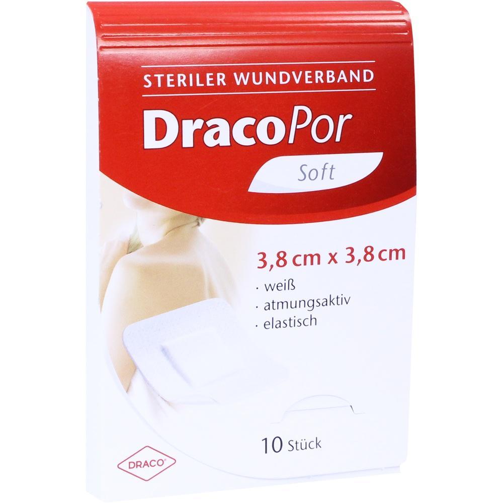 Rote und weiße Verpackung von sterilen Wundverbänden der Marke DracoPor Soft.
