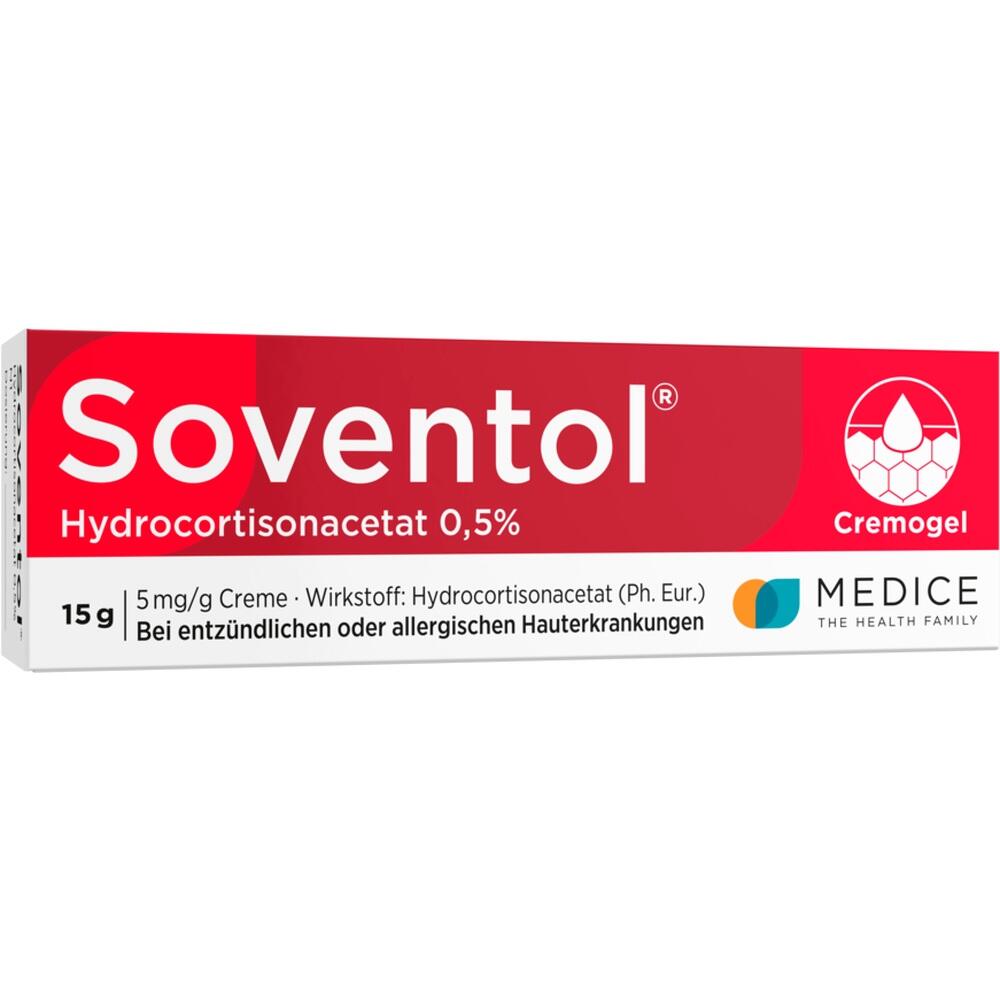 Rote Packung einer Creme namens Soventol gegen Hautentz&uuml;ndungen.