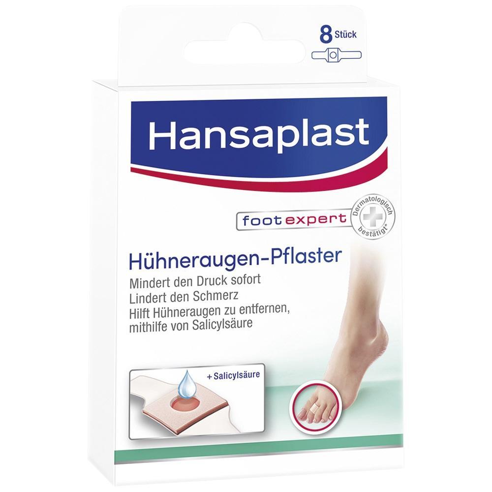 Eine Packung Hühneraugen-Pflaster der Marke Hansaplast für die Fußpflege.