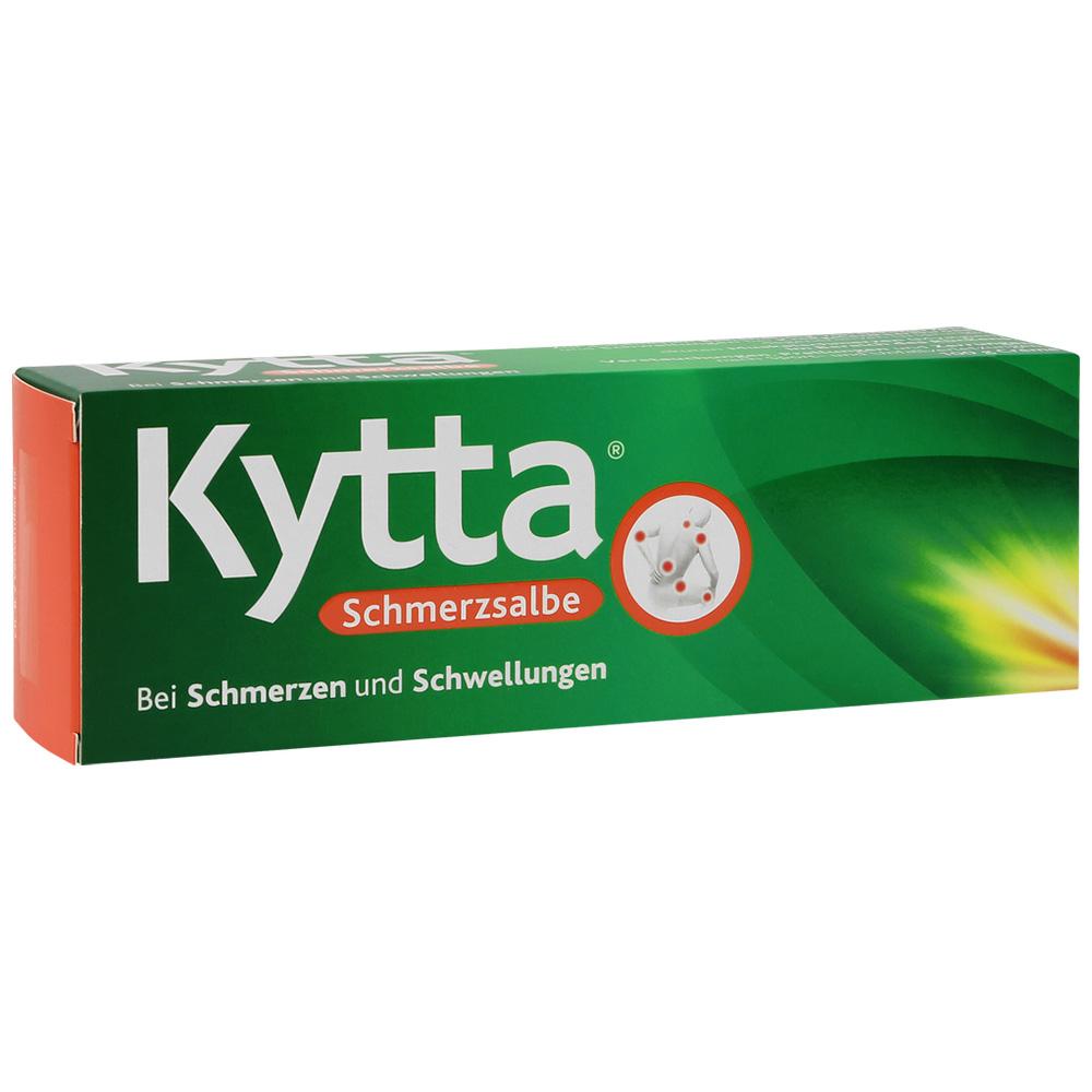 Grüne Verpackung einer Schmerzsalbe mit dem Namen Kytta.