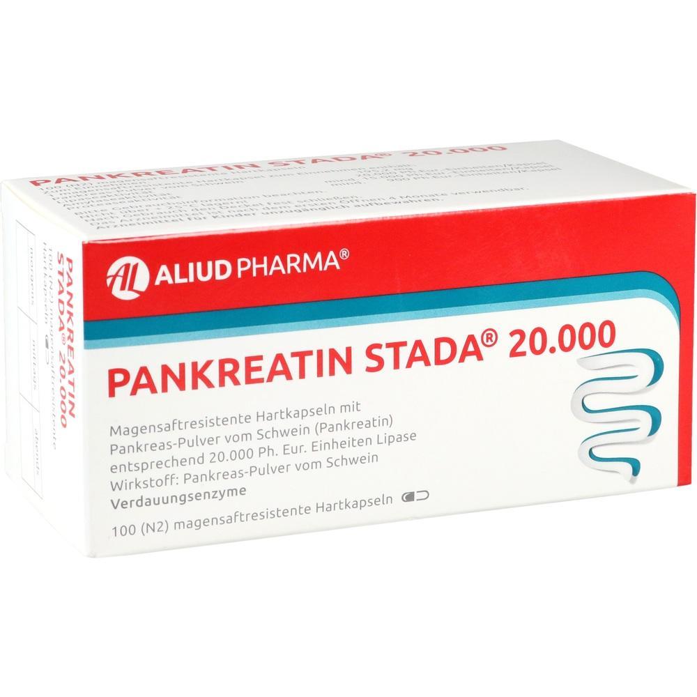 Eine Packung Pankreatin STADA 20.000 Kapseln von ALIUD Pharma.