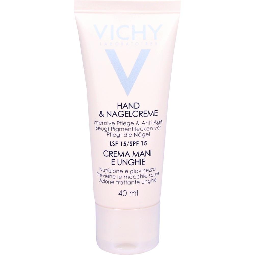 Eine Tube Hand- und Nagelcreme mit Lichtschutzfaktor 15 von Vichy.