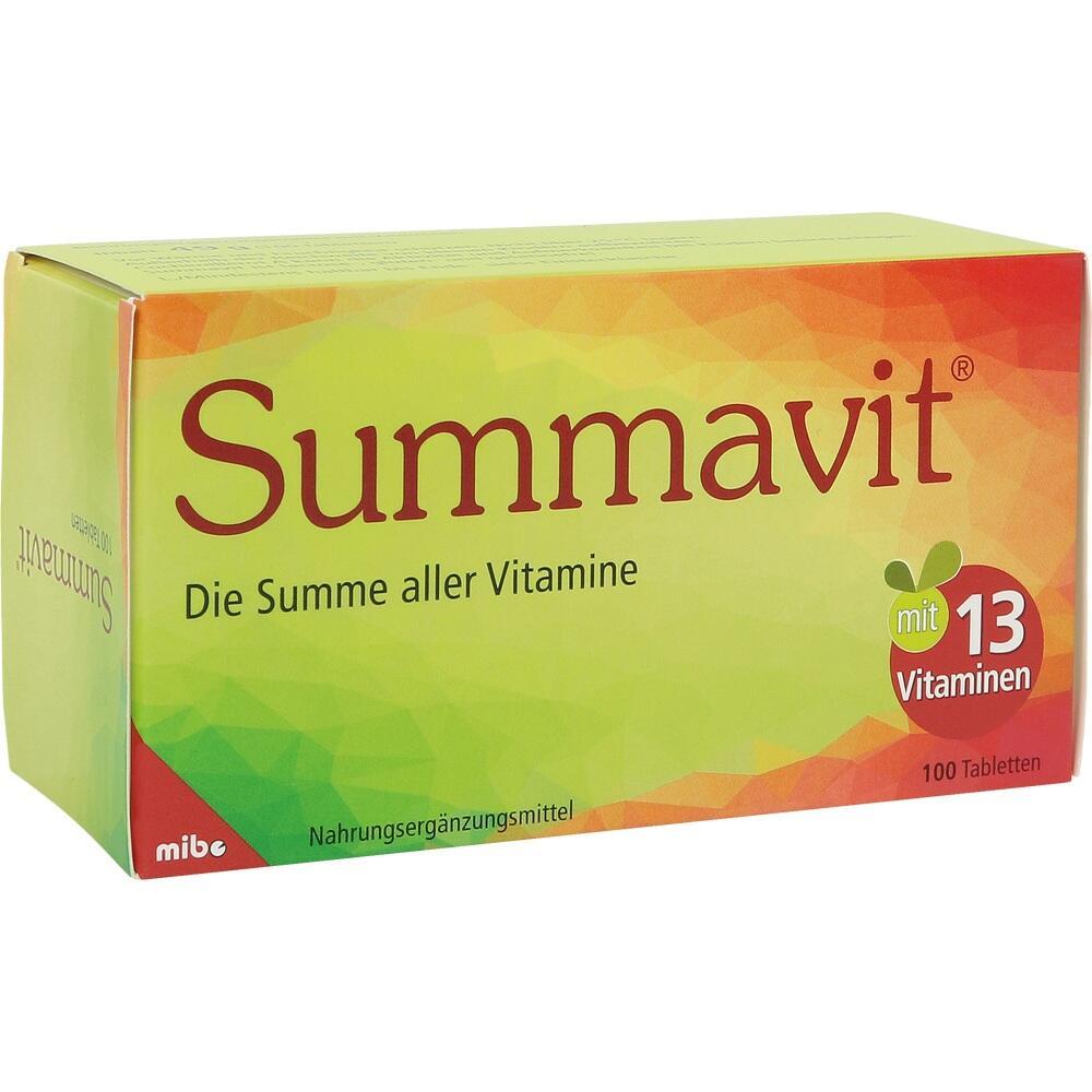Eine Packung Summavit mit 100 Tabletten und 13 Vitaminen.