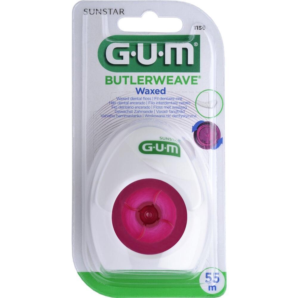 Eine Packung Zahnseide mit gr&uuml;nem und wei&szlig;em Design.