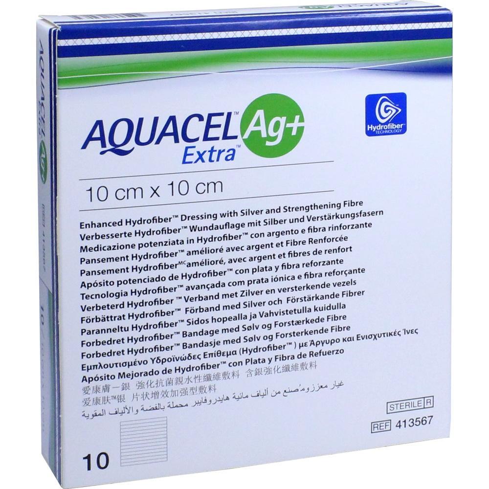 Eine Verpackung mit dem Produktnamen "AQUACEL Ag+ Extra" f&uuml;r Wundauflagen.