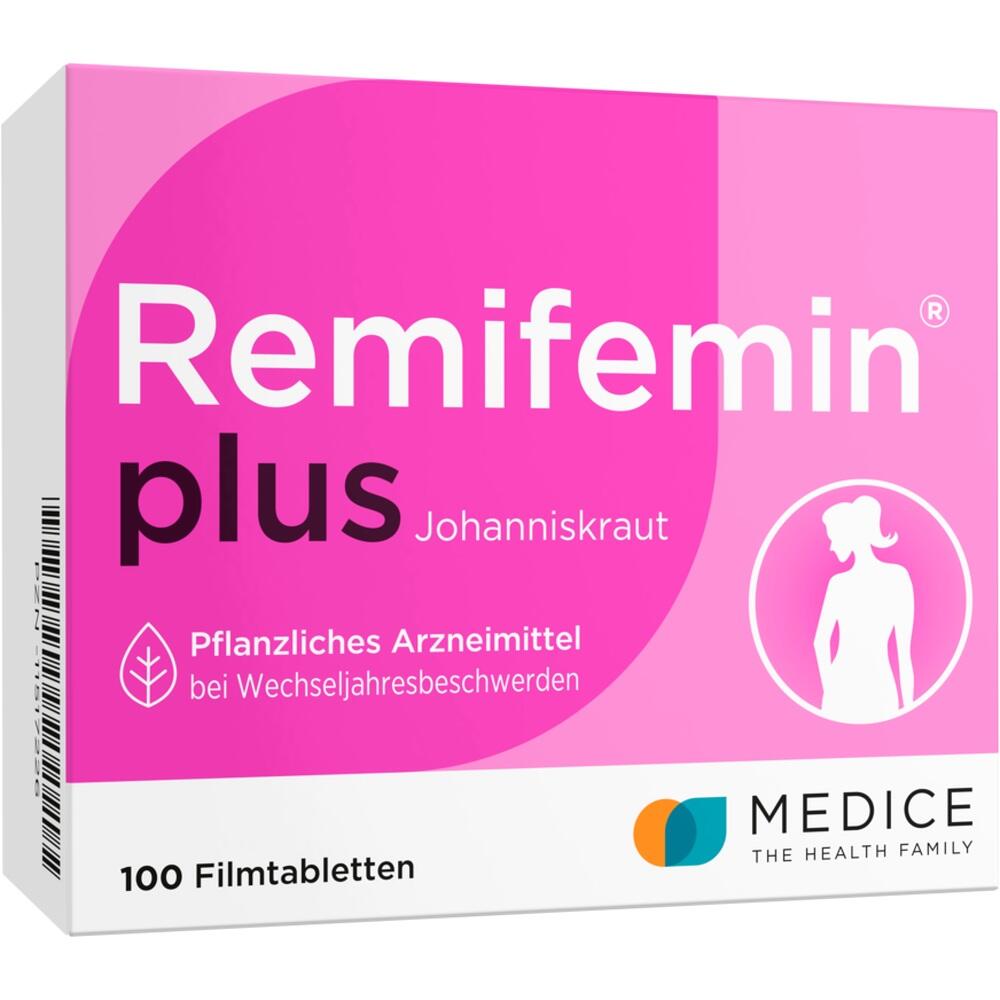 Pinkfarbene Verpackung mit der Aufschrift "Remifemin plus" f&uuml;r Wechseljahresbeschwerden.