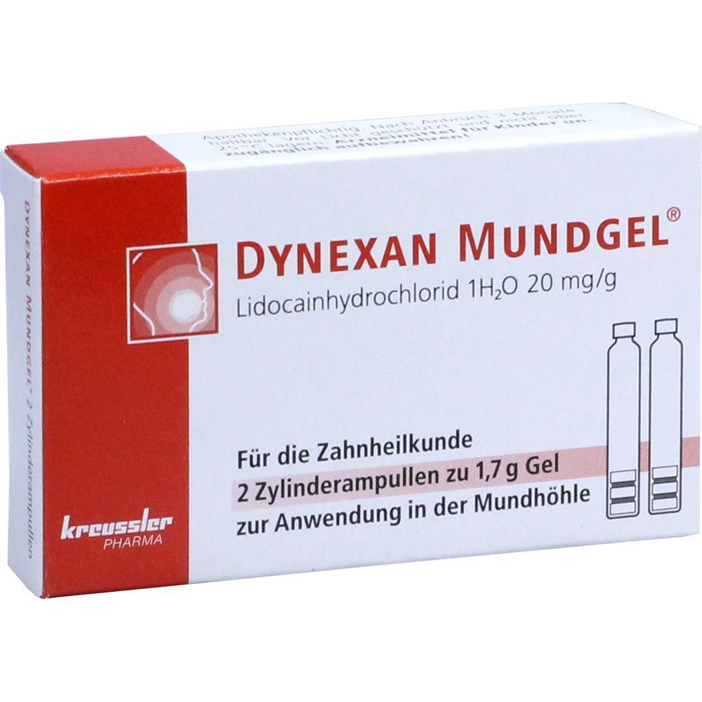Eine Packung Dynexan Mundgel zur zahn&auml;rztlichen Anwendung.