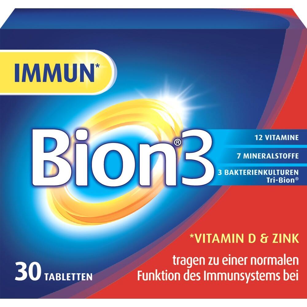 Verpackung von Bion3 Immun Tabletten mit Vitaminen und Mineralstoffen zur Unterst&uuml;tzung des Immunsystems.