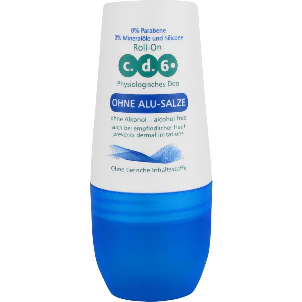 Deo-Roller ohne Aluminium und Alkohol in weiß-blauer Verpackung.