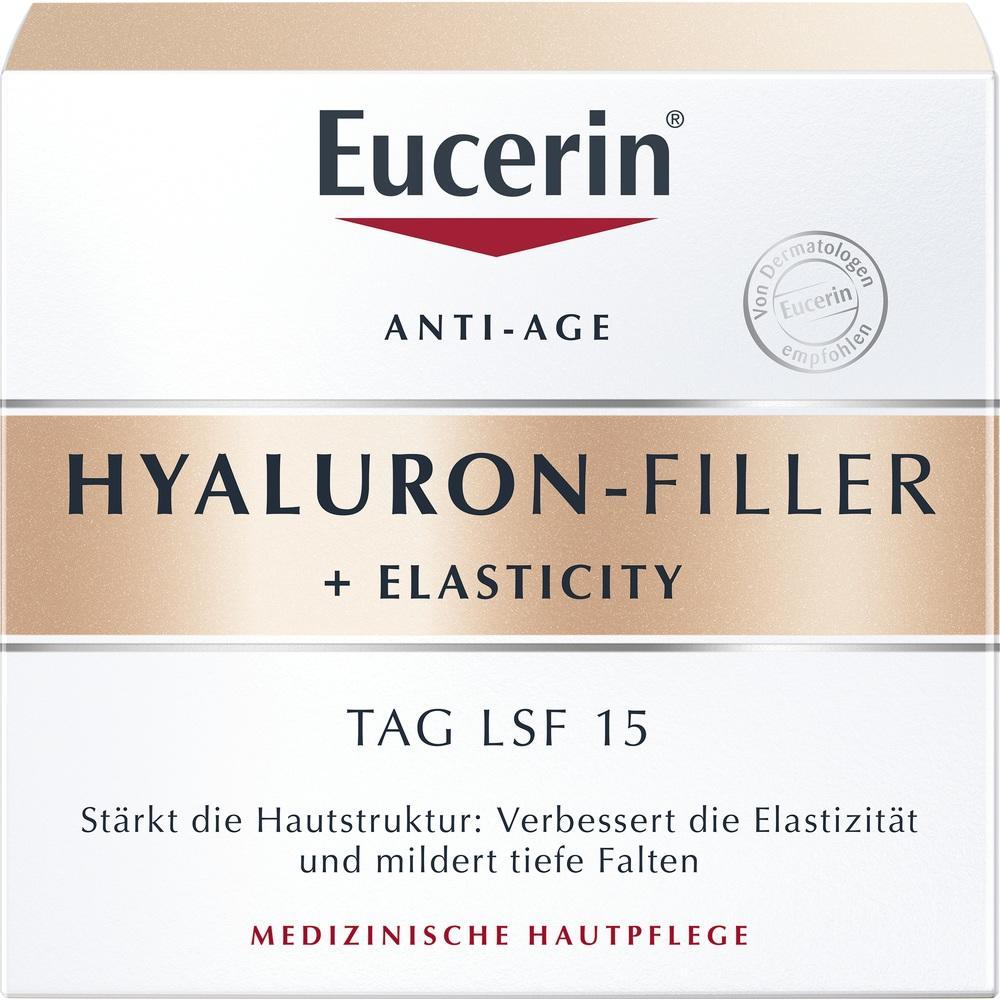 Eine Schachtel Eucerin Anti-Age Hyaluron-Filler Creme mit SPF 15.