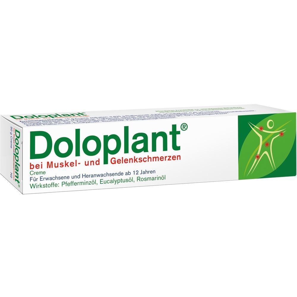 Eine Doloplant-Creme-Schachtel gegen Muskel- und Gelenkschmerzen.