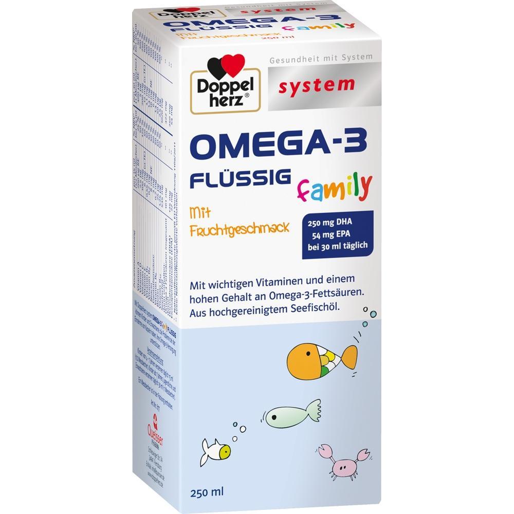 Verpackung von Omega-3-Öl mit Fruchtgeschmack, vielen Vitaminen und Cartoon-Fischen.