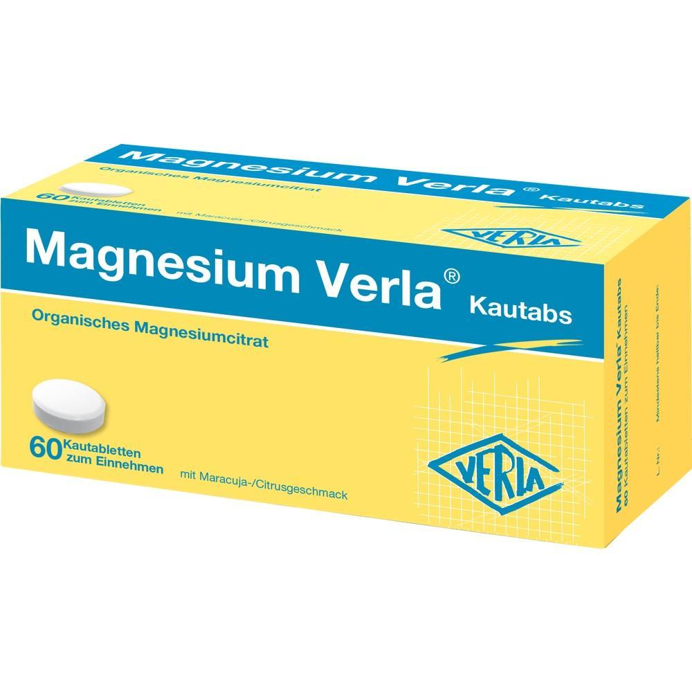 Gelbe Packung mit Magnesiumtabletten, 60 St&uuml;ck, mit Maracuja-/Zitrusgeschmack.