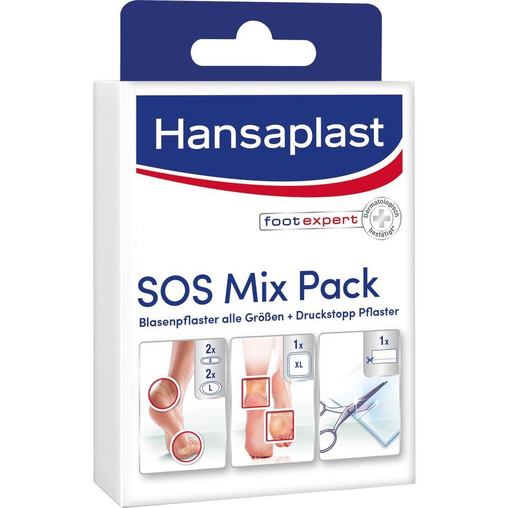 Eine Packung Hansaplast SOS Mix Pack Blasenpflaster für Füße.