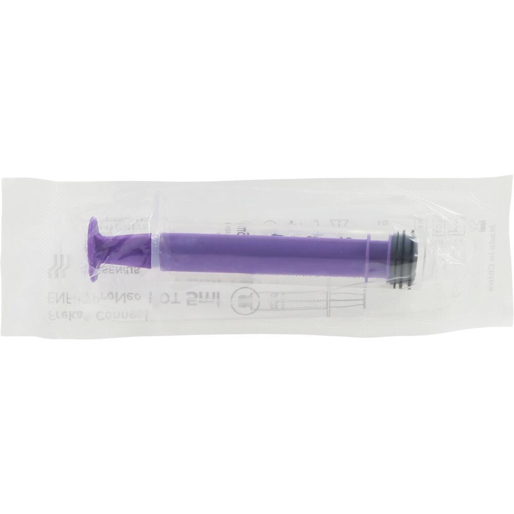 Lila Spritze in transparenter Verpackung.