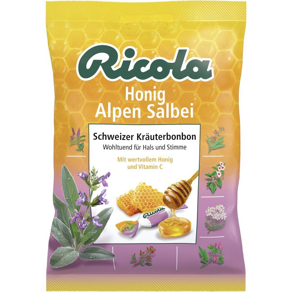 Gelbe Tüte mit Ricola Bonbons aus Honig und Alpen-Salbei.