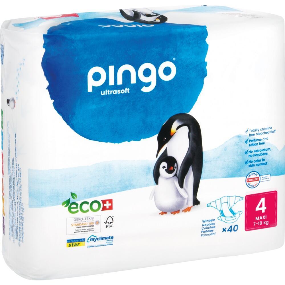 Eine Packung Windeln mit Pinguin-Motiv und blauer Schrift "pingo".