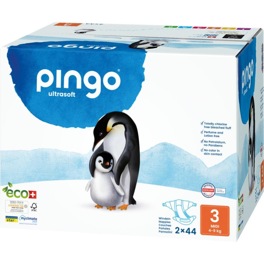 Ein Pappkarton mit Pinguinen und der Aufschrift "pingo" darauf.