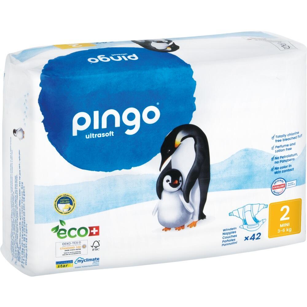 Eine Packung Windeln mit Pinguin-Bild und der Aufschrift "pingo ultralsoft".