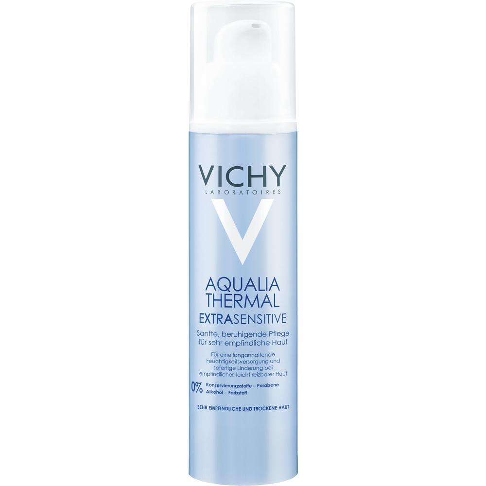 Blaue Flasche mit Hautpflegeprodukt f&uuml;r empfindliche Haut von Vichy.