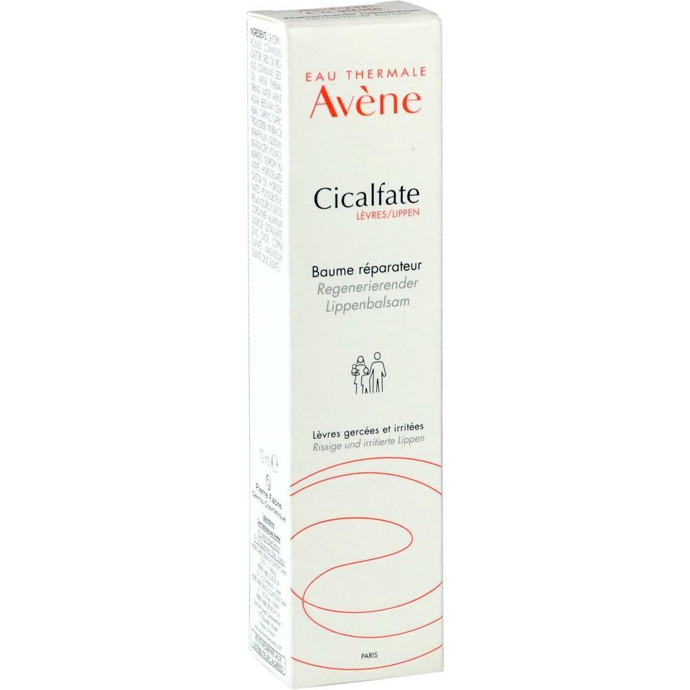 Weiße Schachtel mit Text: Avène Cicalfate Regenerierender Lippenbalsam.