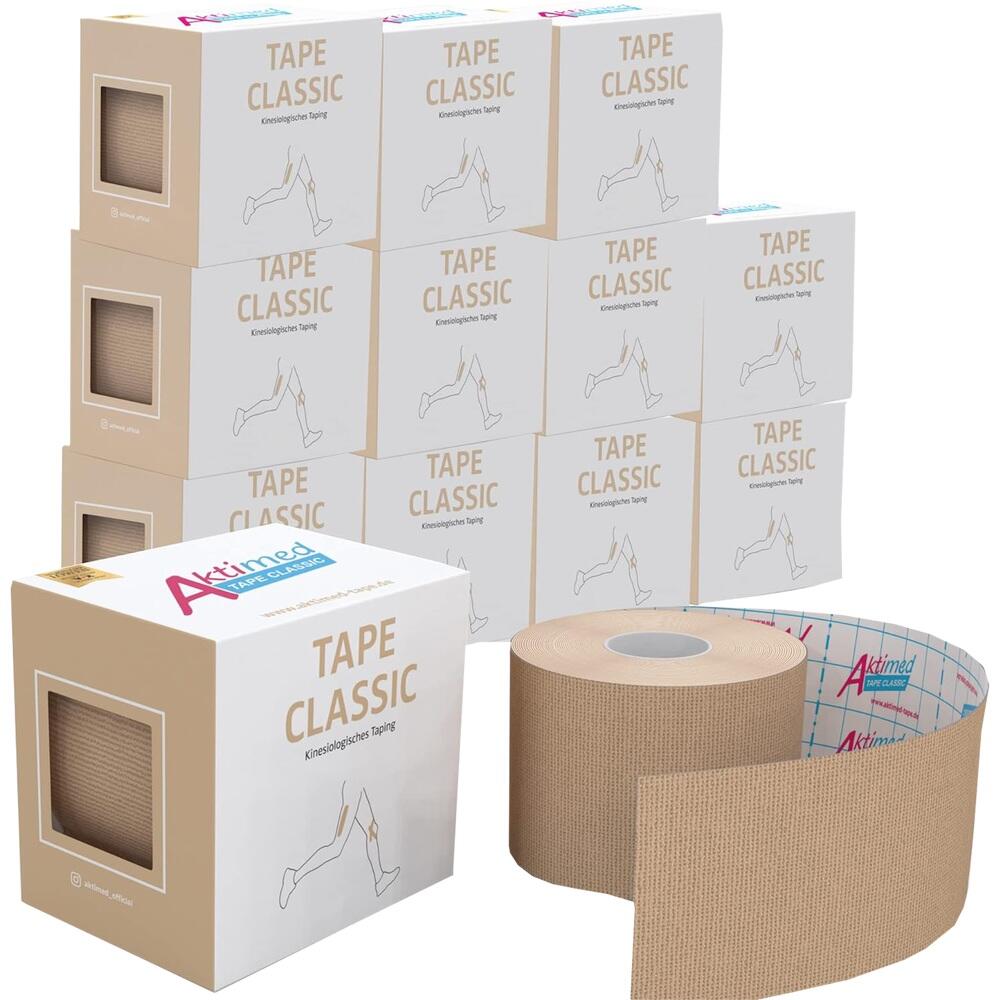 Braune Tape-Rollen und wei&szlig;e Verpackungen mit der Aufschrift "Tape Classic".