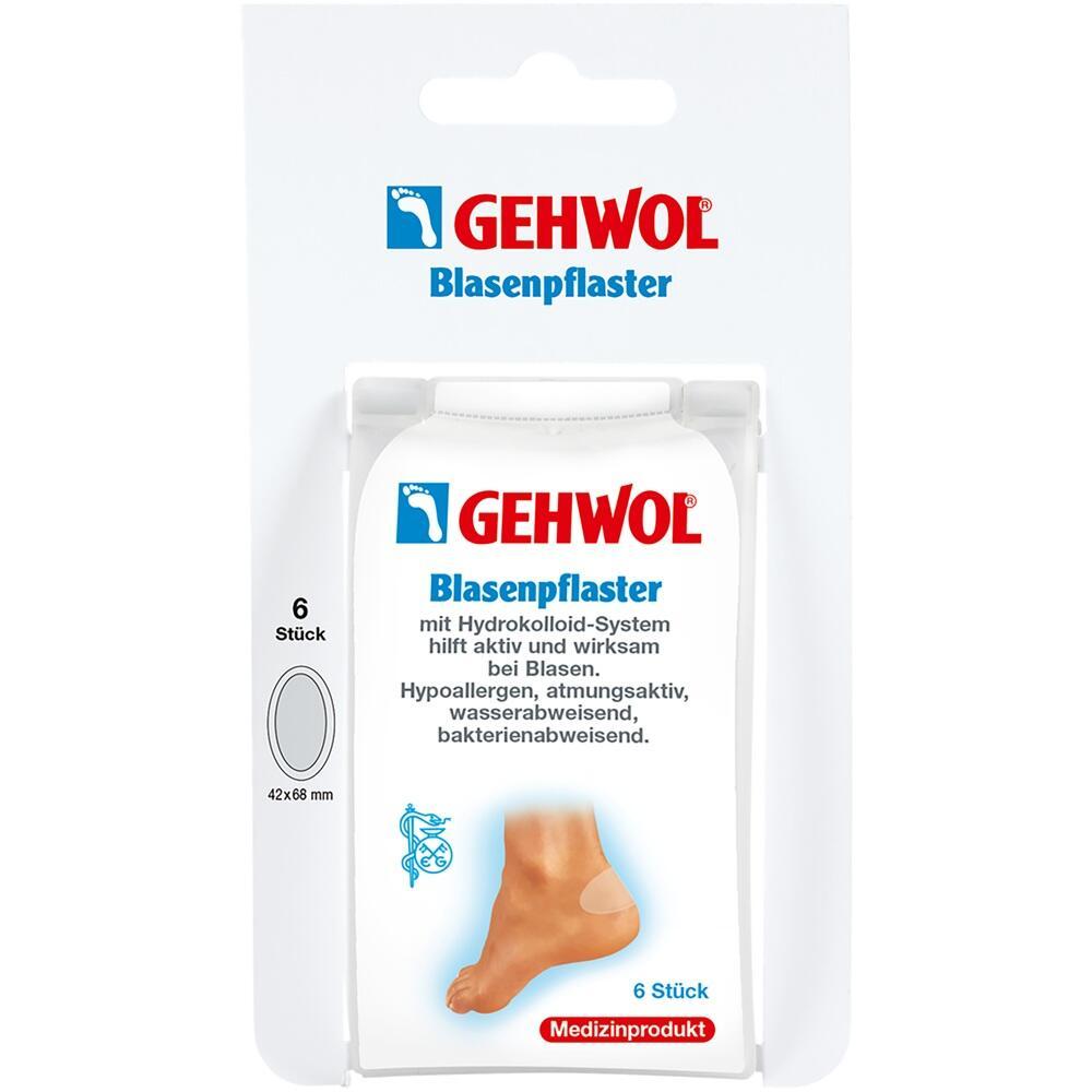 Verpackung von Blasenpflastern der Marke "Gehwol", die nützlich bei Blasen sind.