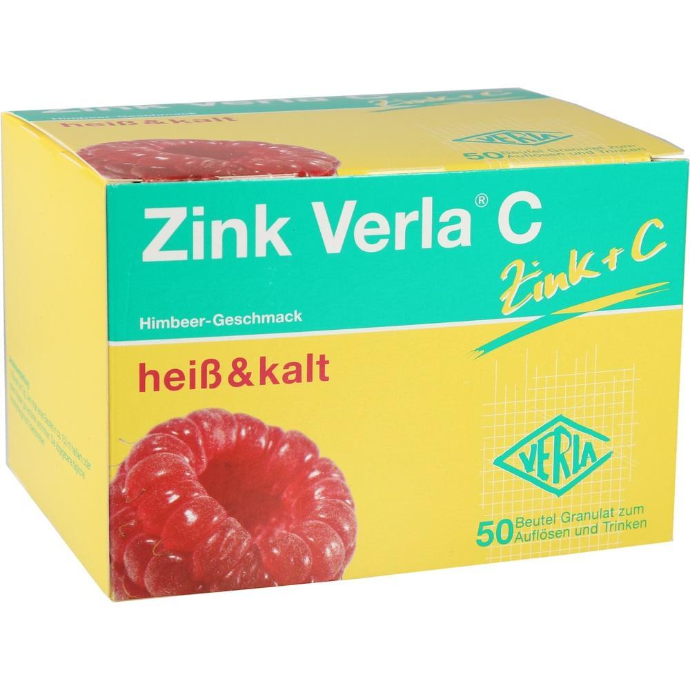 Gelbe Verpackung, Zink+C Granulat mit Himbeergeschmack f&uuml;r hei&szlig;es und kaltes Wasser.