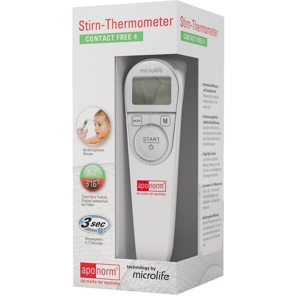 Verpackung eines kontaktlosen Stirnthermometers mit Digitalanzeige.