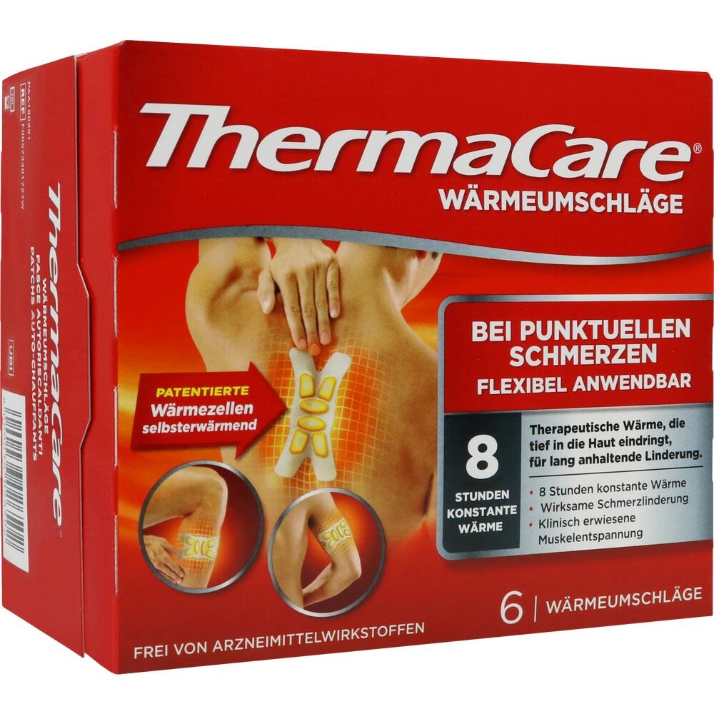 Rote ThermaCare Verpackung f&uuml;r selbstw&auml;rmende Schmerzauflagen bei punktuellen Beschwerden.