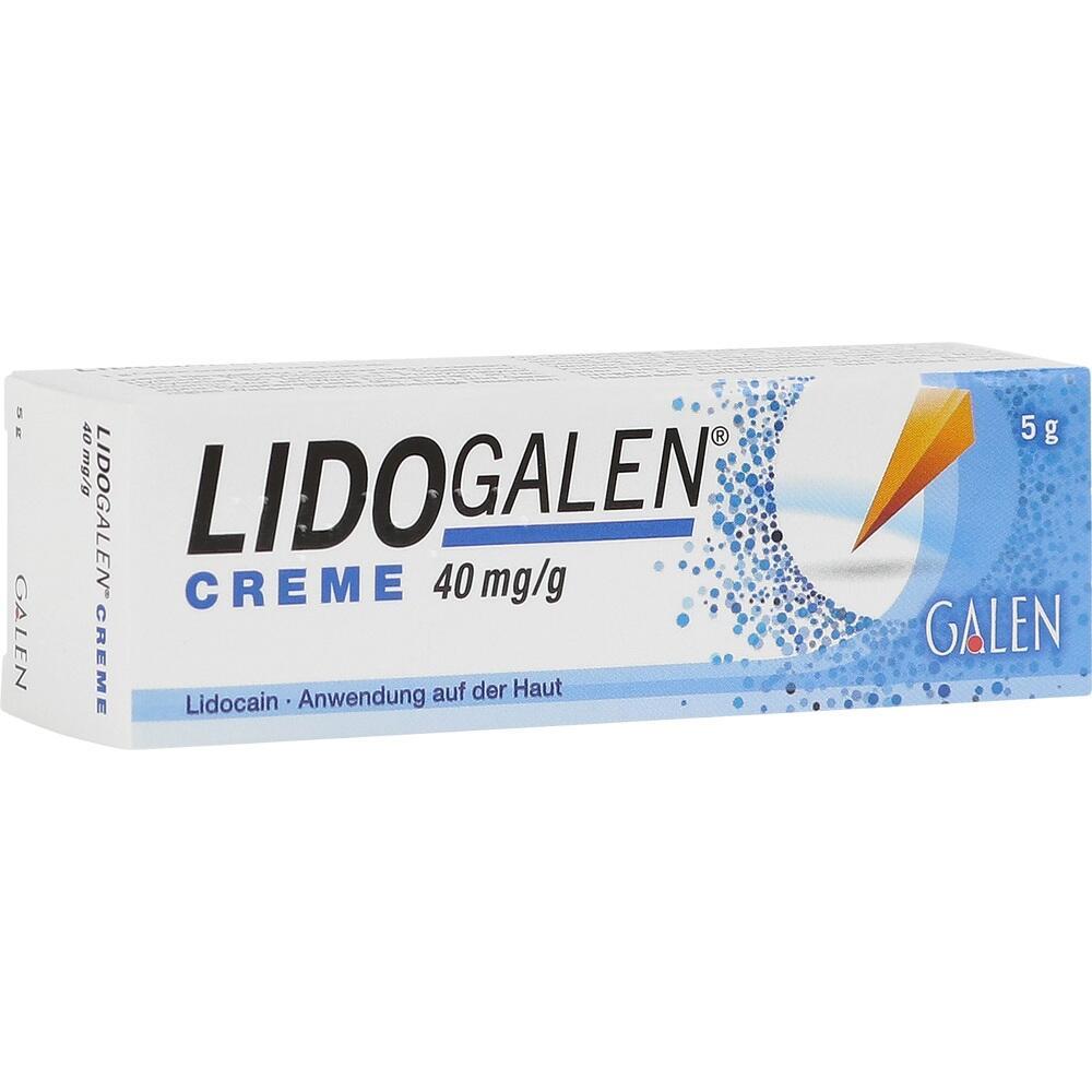 Weiße Schachtel mit der Aufschrift "LIDOGALEN Creme 40 mg/g".